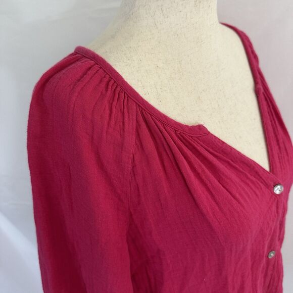 Tommy Bahama Top Womens M Pink Island Soft Gauze Button Front Beach Peasant - Picture 4 of 7